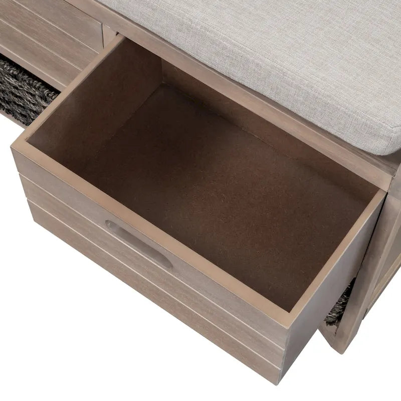 Upholstered Storage Bench with 2 Drawers & Removable Basket