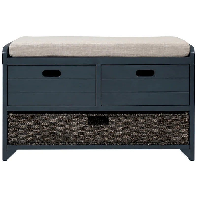 Upholstered Storage Bench with 2 Drawers & Removable Basket