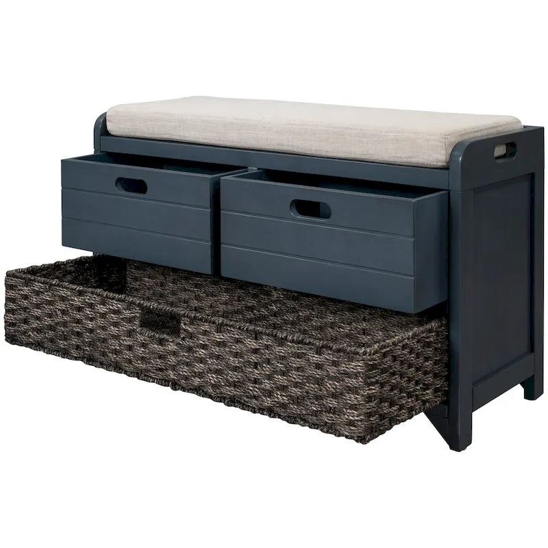 Upholstered Storage Bench with 2 Drawers & Removable Basket