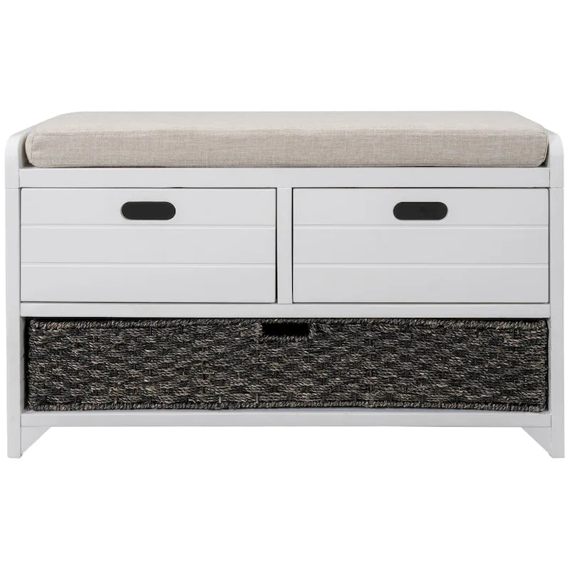 Upholstered Storage Bench with 2 Drawers & Removable Basket