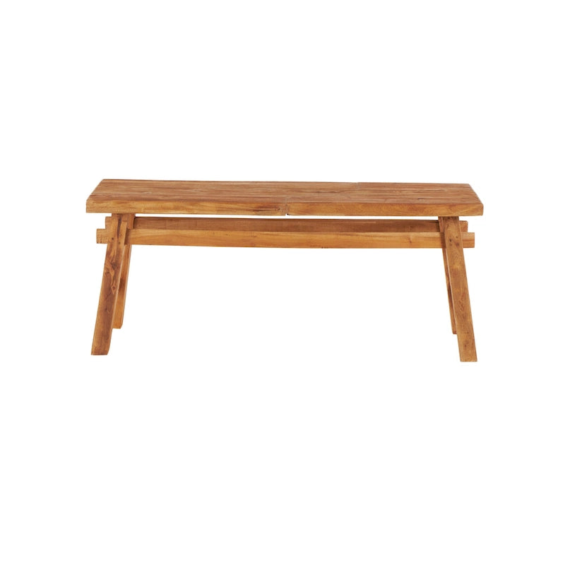 Reclaimed Wood Distressed Bench with High Trestle Legs — Brown