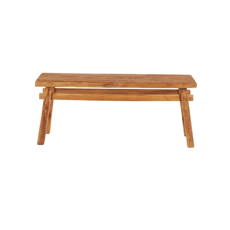 Reclaimed Wood Distressed Bench with High Trestle Legs — Brown