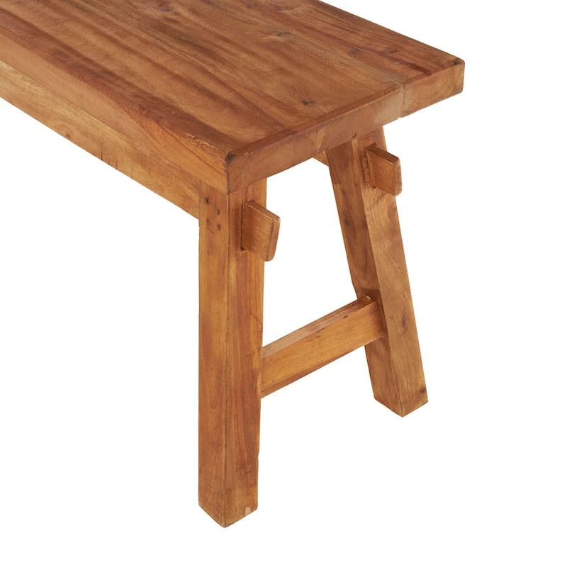 Reclaimed Wood Distressed Bench with High Trestle Legs — Brown