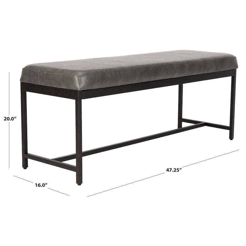 Faux Leather Upholstered Bench with Black Metal Legs