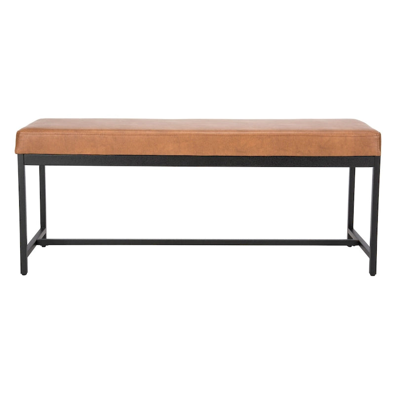 Faux Leather Upholstered Bench with Black Metal Legs