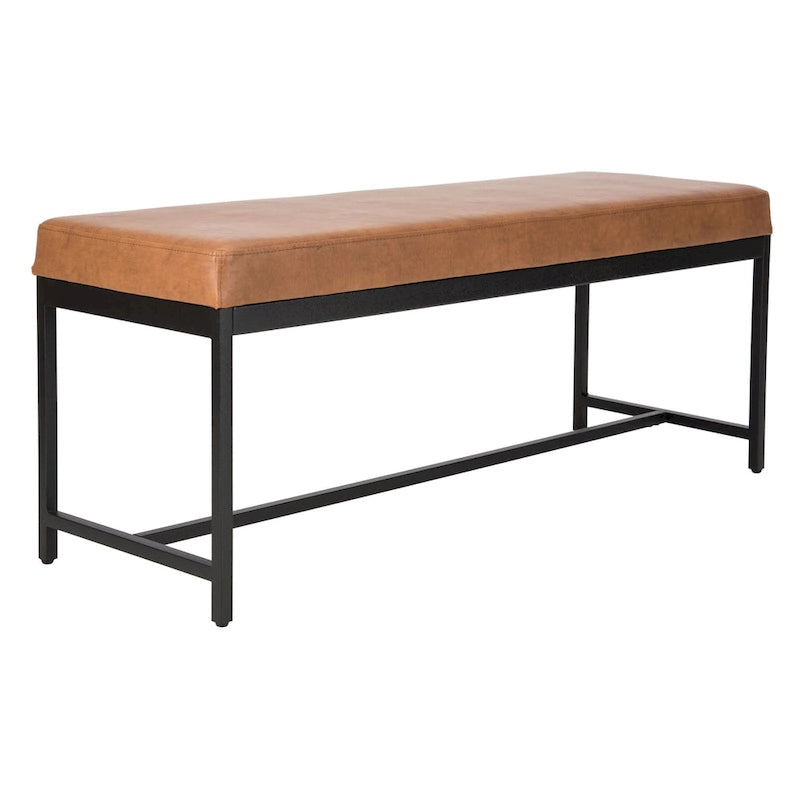 Faux Leather Upholstered Bench with Black Metal Legs