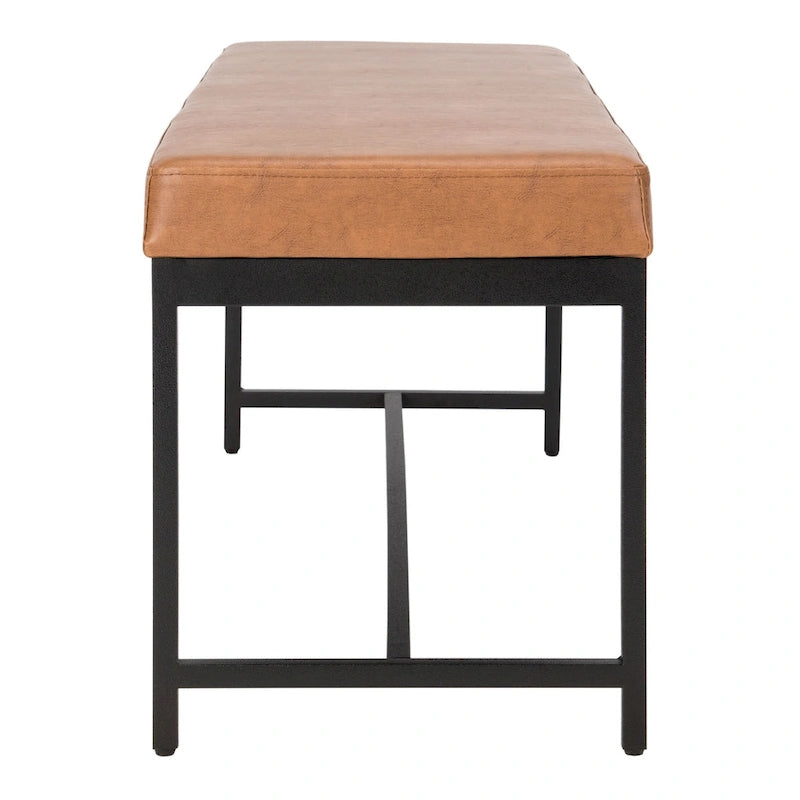 Faux Leather Upholstered Bench with Black Metal Legs