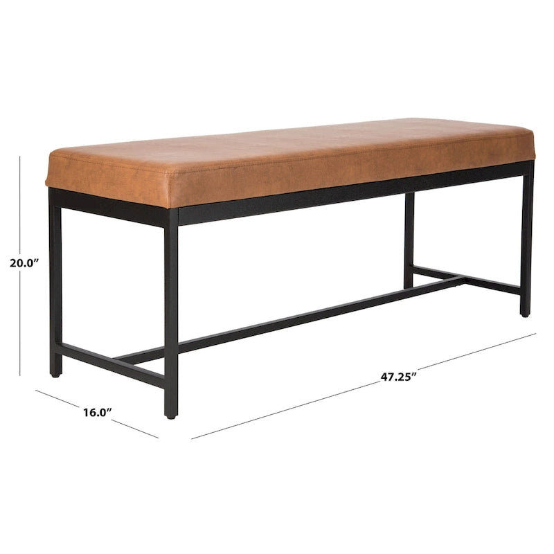 Faux Leather Upholstered Bench with Black Metal Legs