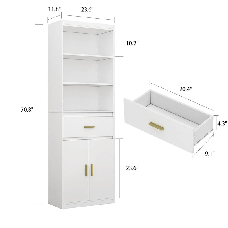 Tall Linen Cabinet with Open Shelves, Drawer & Cabinet Doors