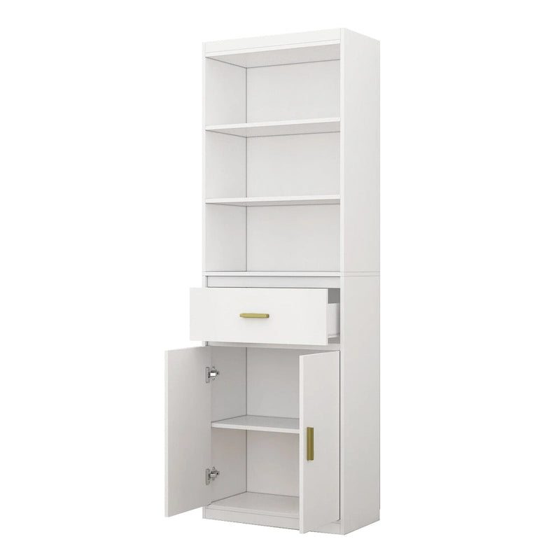 Tall Linen Cabinet with Open Shelves, Drawer & Cabinet Doors