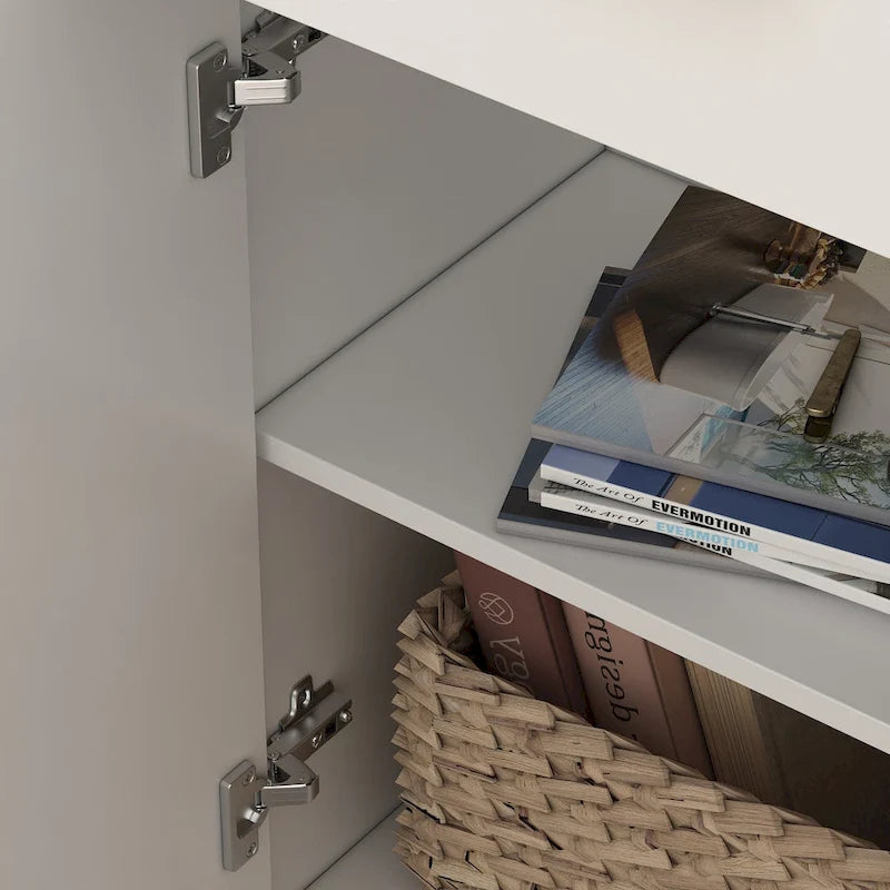 Tall Linen Cabinet with Open Shelves, Drawer & Cabinet Doors