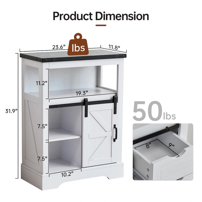Farmhouse Bathroom Floor Cabinet with Sliding Barn Door & 3 Drawers