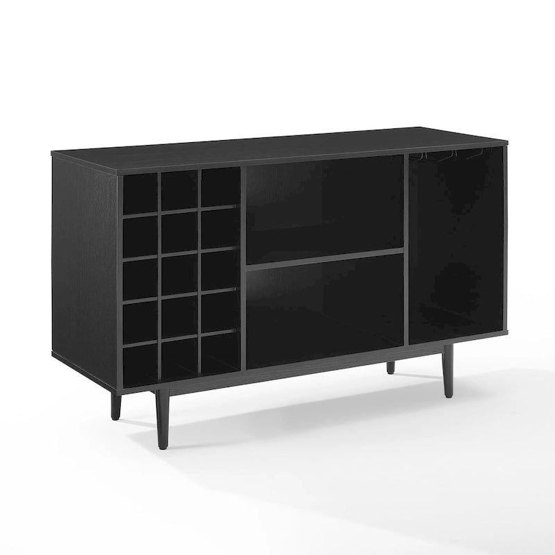 Mid-Century Wine Storage Sideboard with Stemware Rack & 15-Bottle Wine Rack