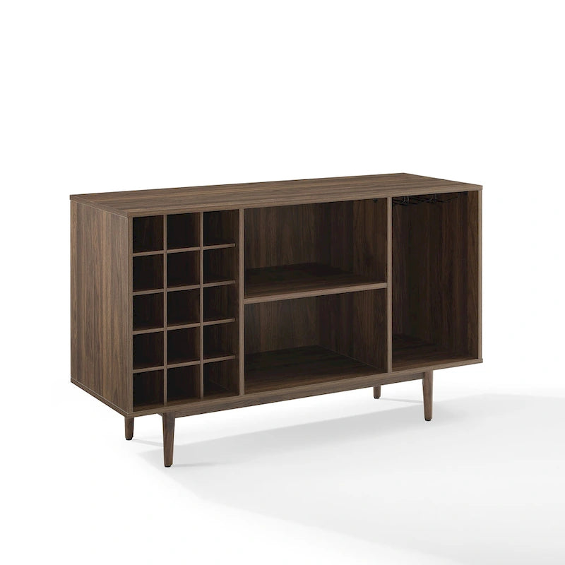 Mid-Century Wine Storage Sideboard with Stemware Rack & 15-Bottle Wine Rack