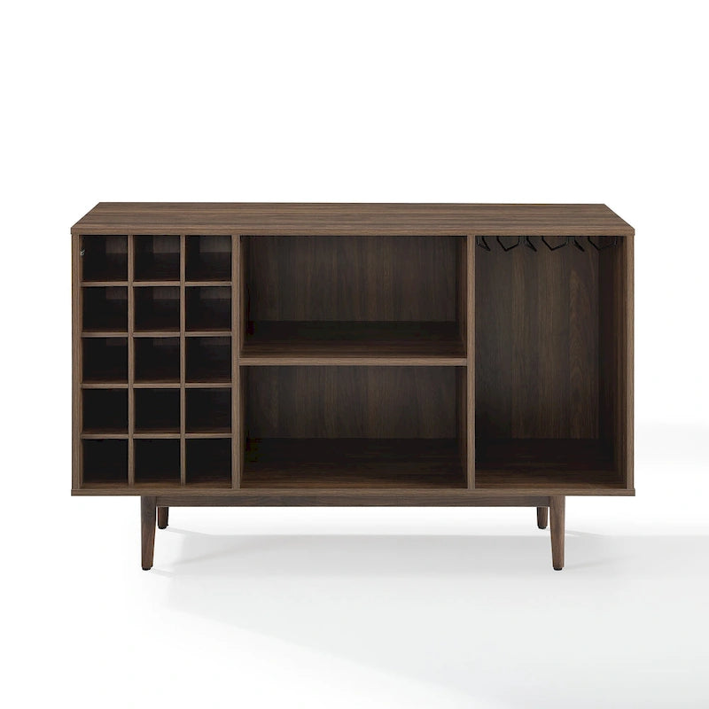 Mid-Century Wine Storage Sideboard with Stemware Rack & 15-Bottle Wine Rack