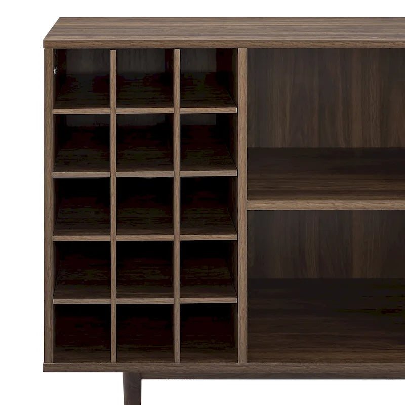 Mid-Century Wine Storage Sideboard with Stemware Rack & 15-Bottle Wine Rack