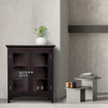 Freestanding 2-Door Glass Panel Floor Cabinet with Adjustable Shelves — Espresso