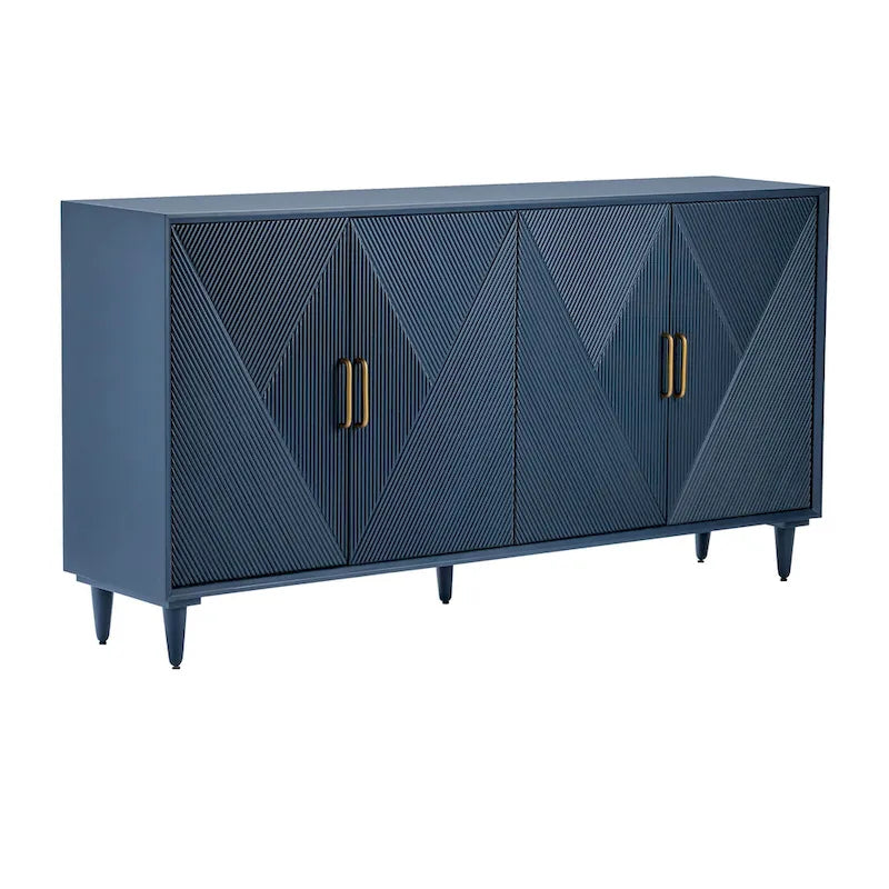 4-Door Wooden Sideboard with Geometric Pattern & Gold Hardware