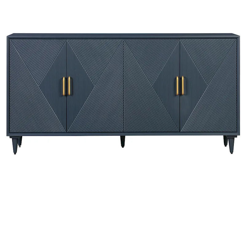 4-Door Wooden Sideboard with Geometric Pattern & Gold Hardware