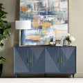 4-Door Wooden Sideboard with Geometric Pattern & Gold Hardware