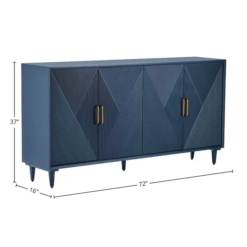 4-Door Wooden Sideboard with Geometric Pattern & Gold Hardware