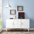 Mid-Century Sideboard with 2 Cabinets, 3 Drawers & Tapered Legs – White