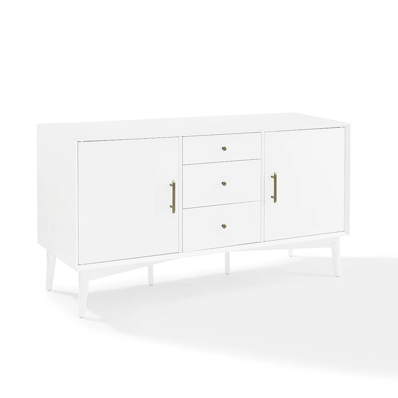 Mid-Century Sideboard with 2 Cabinets, 3 Drawers & Tapered Legs – White