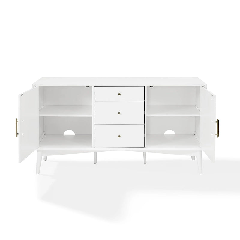 Mid-Century Sideboard with 2 Cabinets, 3 Drawers & Tapered Legs – White