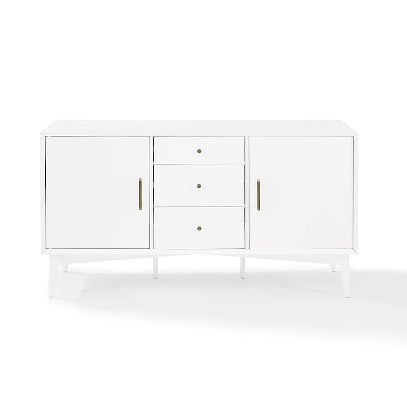 Mid-Century Sideboard with 2 Cabinets, 3 Drawers & Tapered Legs – White