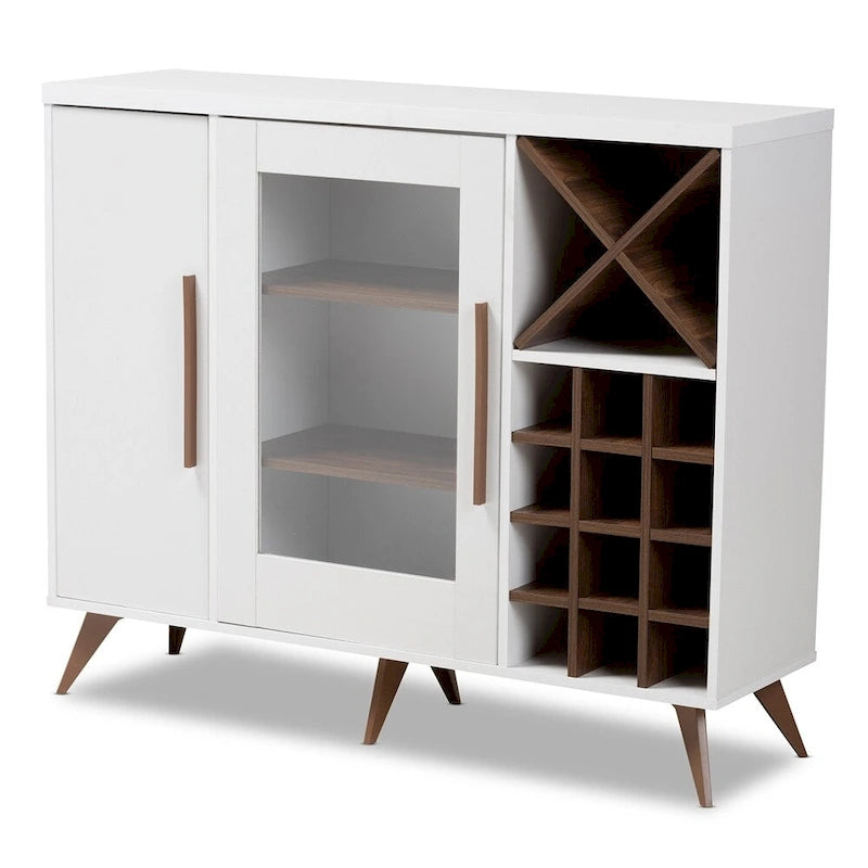 Mid-Century Modern Wine Cabinet with Glass Door & 24-Bottle Rack