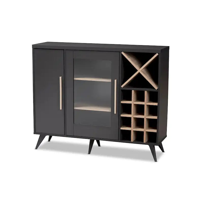 Mid-Century Modern Wine Cabinet with Glass Door & 24-Bottle Rack