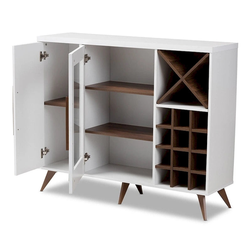 Mid-Century Modern Wine Cabinet with Glass Door & 24-Bottle Rack