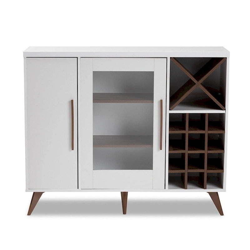 Mid-Century Modern Wine Cabinet with Glass Door & 24-Bottle Rack