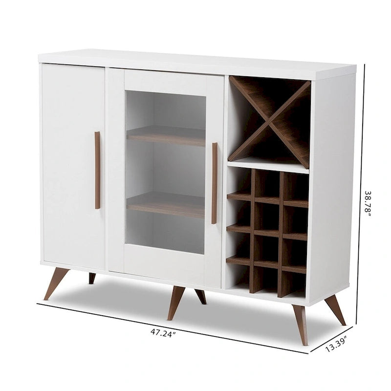 Mid-Century Modern Wine Cabinet with Glass Door & 24-Bottle Rack