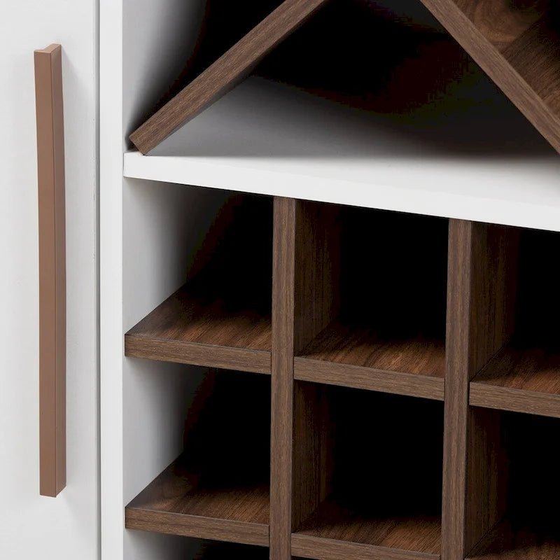 Mid-Century Modern Wine Cabinet with Glass Door & 24-Bottle Rack