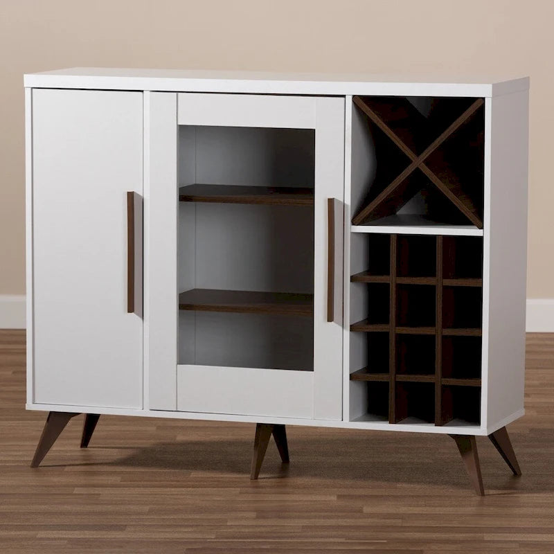 Mid-Century Modern Wine Cabinet with Glass Door & 24-Bottle Rack