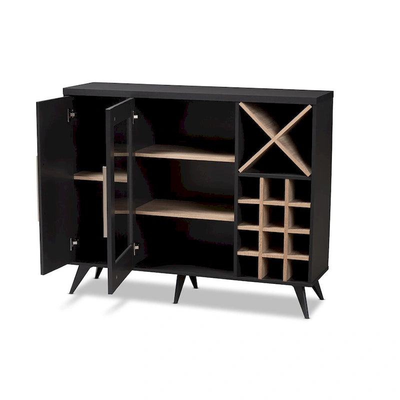 Mid-Century Modern Wine Cabinet with Glass Door & 24-Bottle Rack