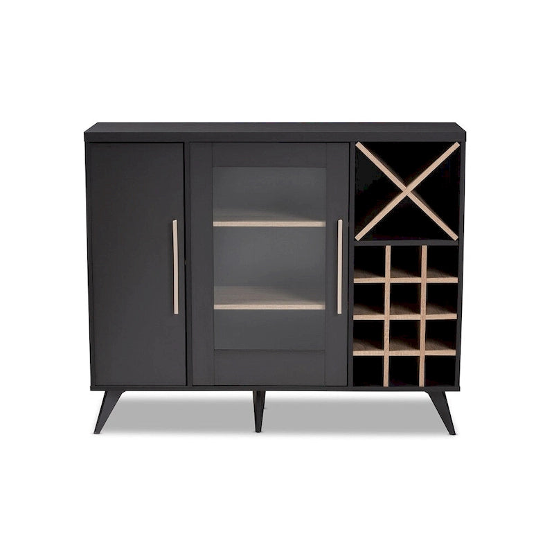 Mid-Century Modern Wine Cabinet with Glass Door & 24-Bottle Rack