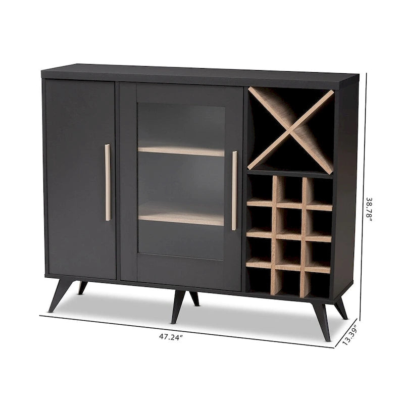 Mid-Century Modern Wine Cabinet with Glass Door & 24-Bottle Rack