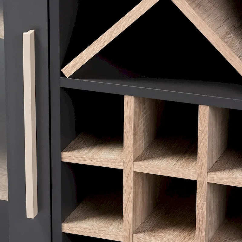 Mid-Century Modern Wine Cabinet with Glass Door & 24-Bottle Rack