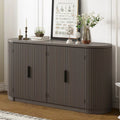 Vertical Striped Storage Cabinet with Metal Handles & Adjustable Shelves