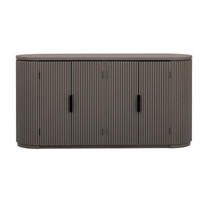 Vertical Striped Storage Cabinet with Metal Handles & Adjustable Shelves