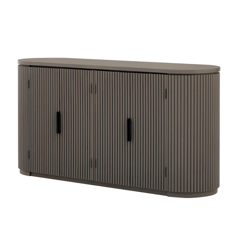 Vertical Striped Storage Cabinet with Metal Handles & Adjustable Shelves