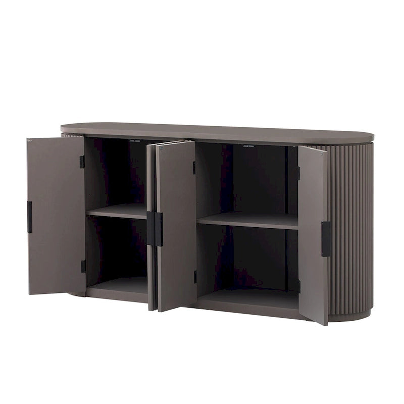 Vertical Striped Storage Cabinet with Metal Handles & Adjustable Shelves