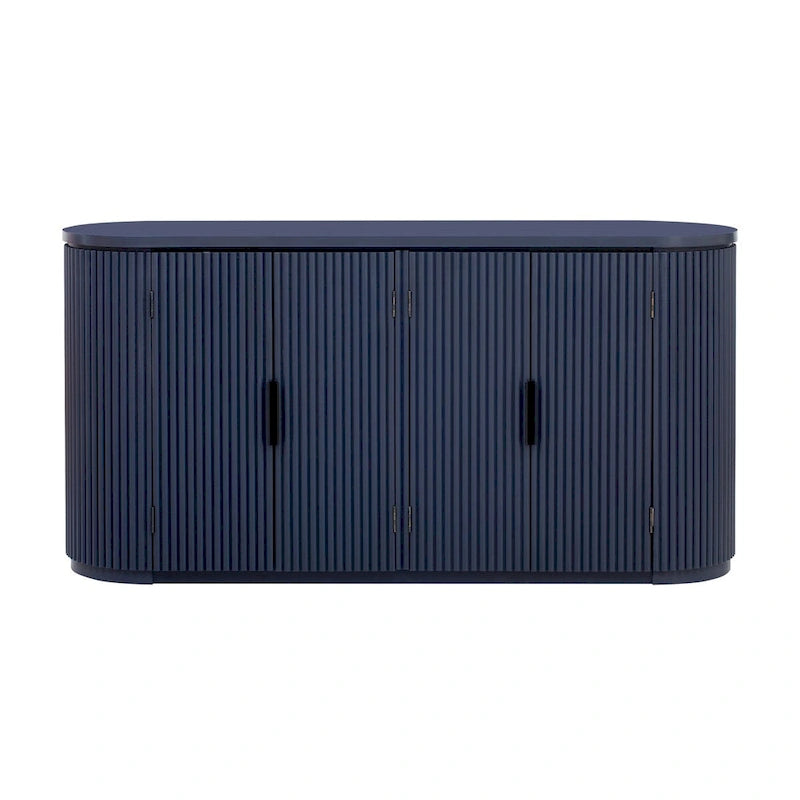 Vertical Striped Storage Cabinet with Metal Handles & Adjustable Shelves