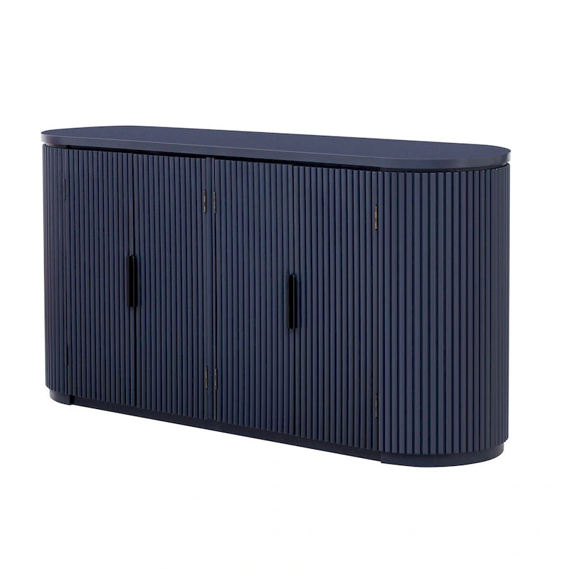 Vertical Striped Storage Cabinet with Metal Handles & Adjustable Shelves