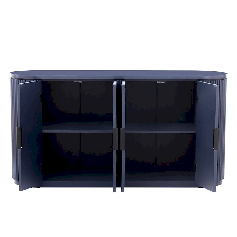 Vertical Striped Storage Cabinet with Metal Handles & Adjustable Shelves