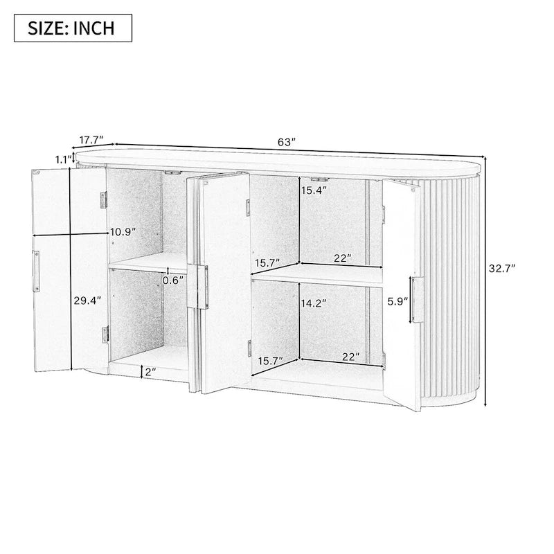 Vertical Striped Storage Cabinet with Metal Handles & Adjustable Shelves