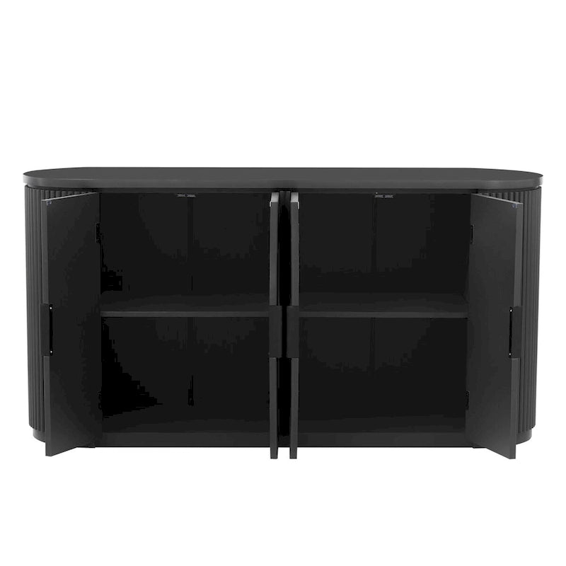 Vertical Striped Storage Cabinet with Metal Handles & Adjustable Shelves