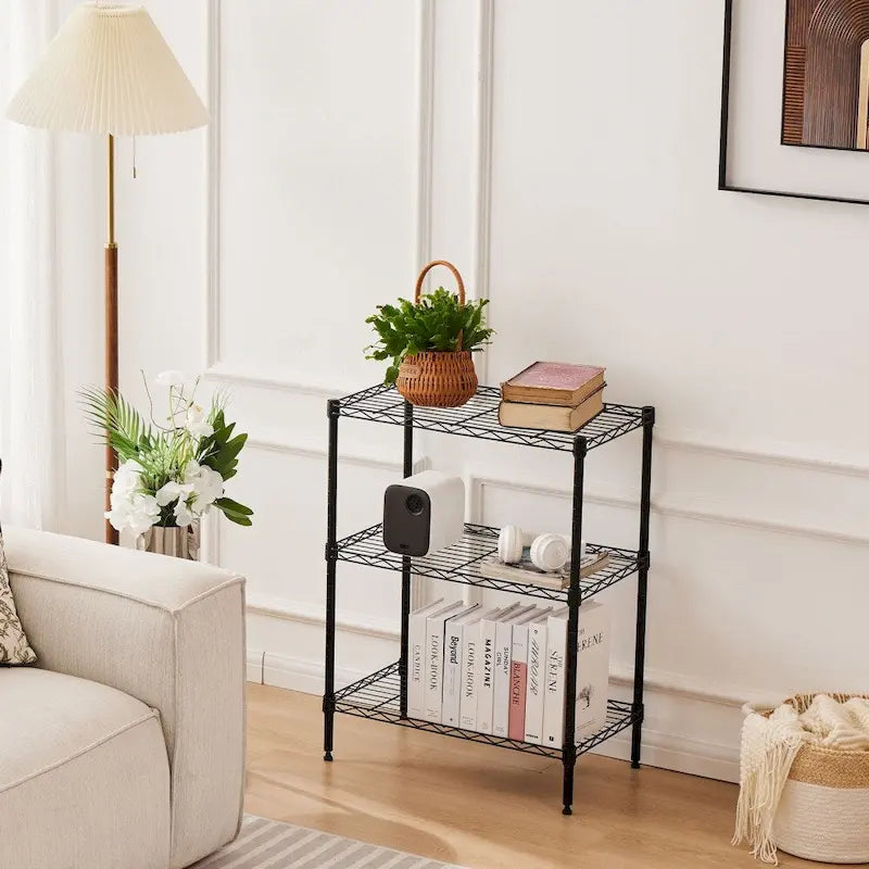 3-Tier Adjustable Metal Wire Shelving Unit with Heavy-Duty Frame